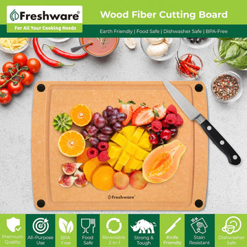 Freshware Wood Cutting Board for Kitchen, Dishwasher Safe, X Large, 18" x 13", Natural Slate